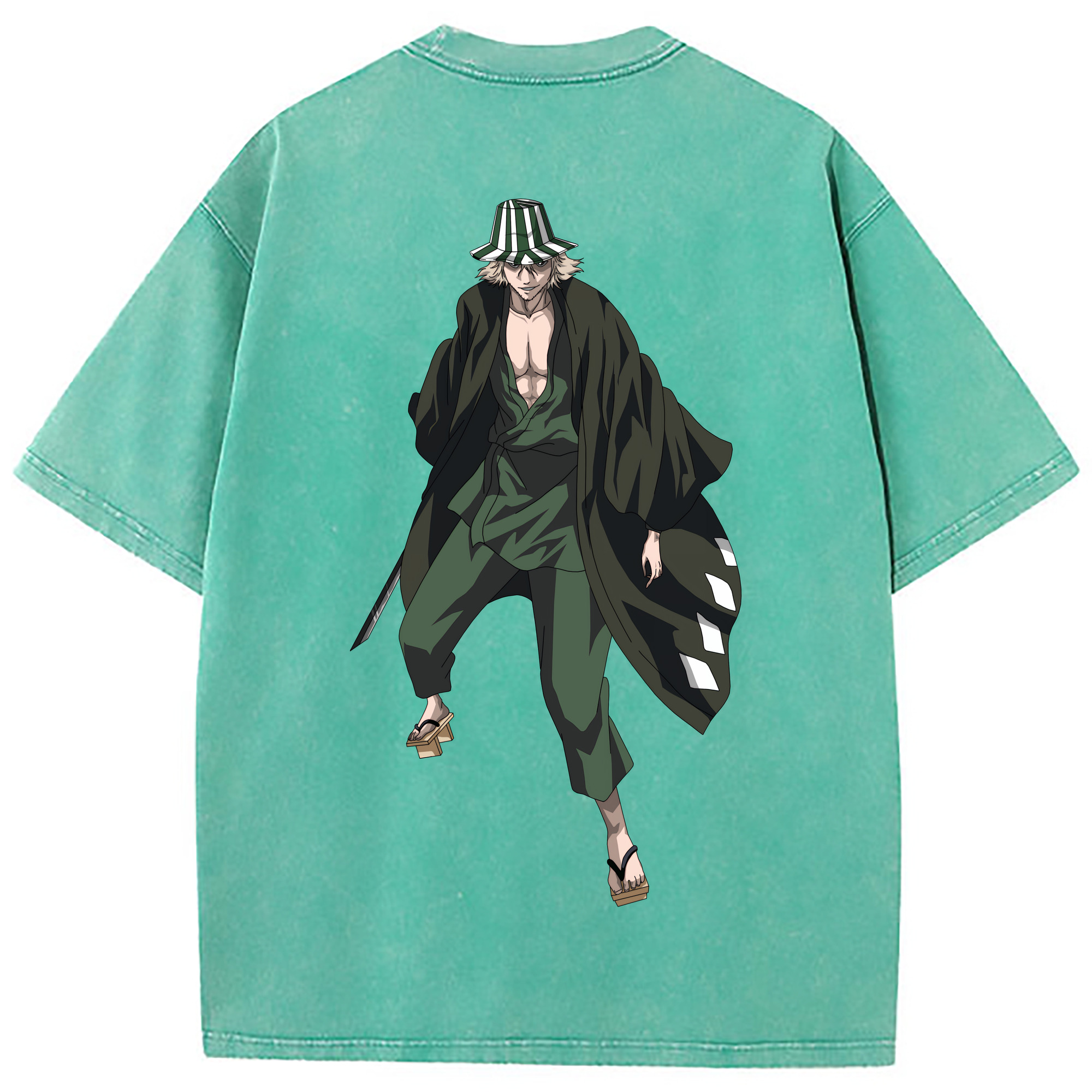 （画像用） "ブリーチ 浦原 喜助（うらはら きすけ） BLEACH Urahara Kisuke " 綿100% ヴィンテージ風 半袖Tシャツ（背面プリント）